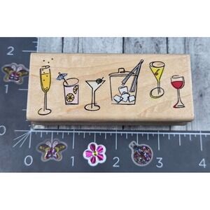 Rubber Stampede Cocktail Border Drinks A2582E Rubber Stamp Wood #L64
